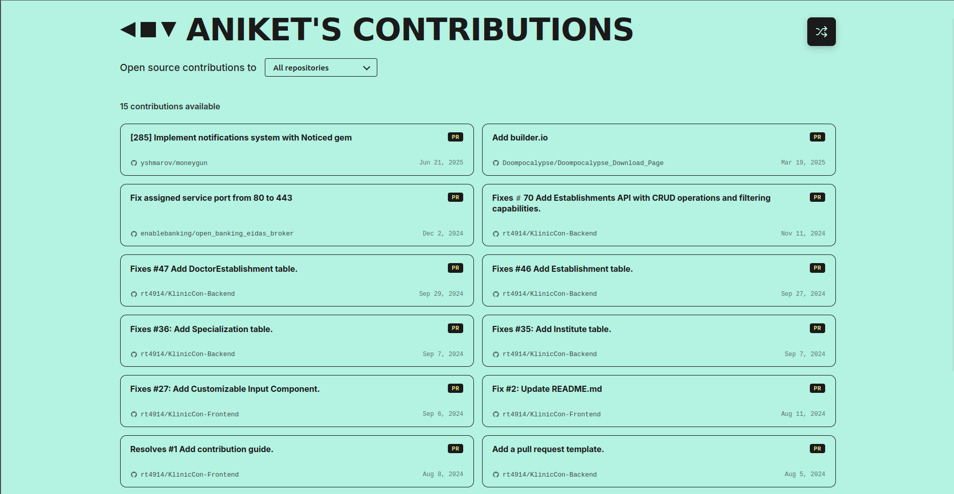 Screenshot of Contributions